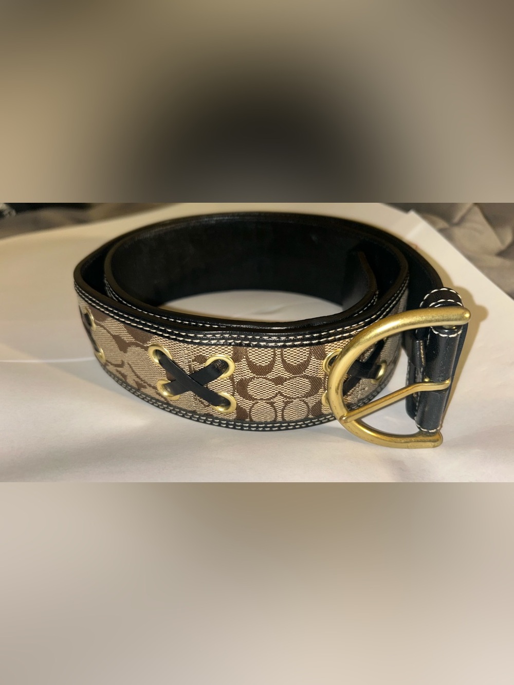 Vintage Y2K Coach Monogram Jacquard and Leather Small Chunky Belt - Picture 13 of 16